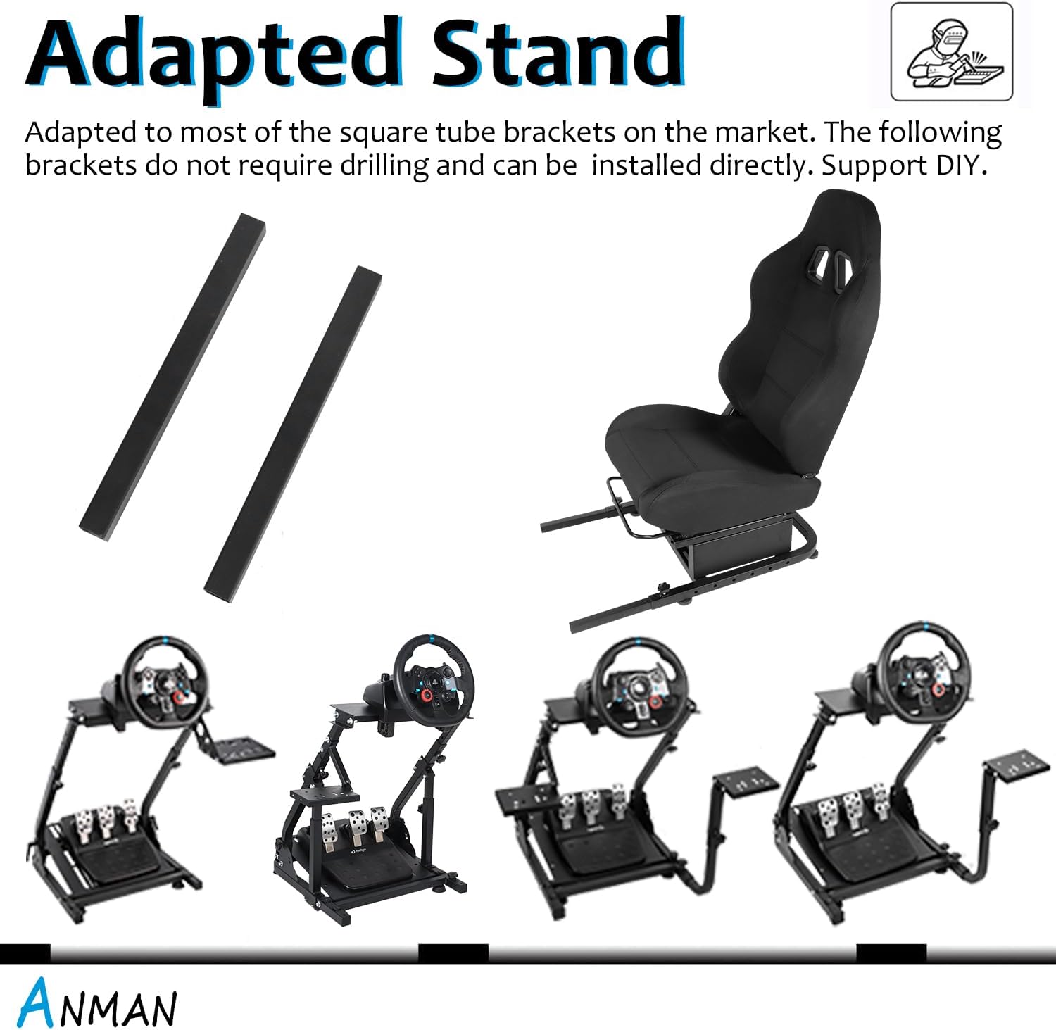 Anman Racing Simulator Cockpit with Black Seat Fit for Minneer Dardoo Flight Sim Game Chair with Neck Pillow Lumbar and Seat Belt Drilling Support for DIY(Not Included Wheel Shifter Pedal)