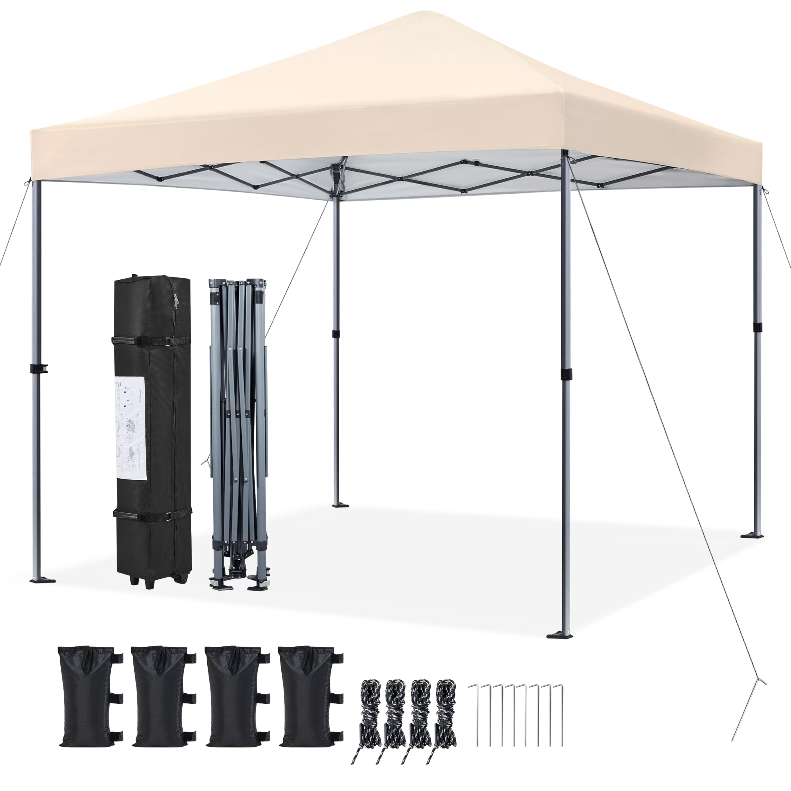 Yaheetech Pop Up Gazebo, 3x3m Easy One Person Setup Instant Shelter, Waterproof Garden Patio Canopy with 4 Sandbags, 4 Ropes & 8 Stakes, Wheeled Bag, Steel Frame, Adjustable Height - Beige