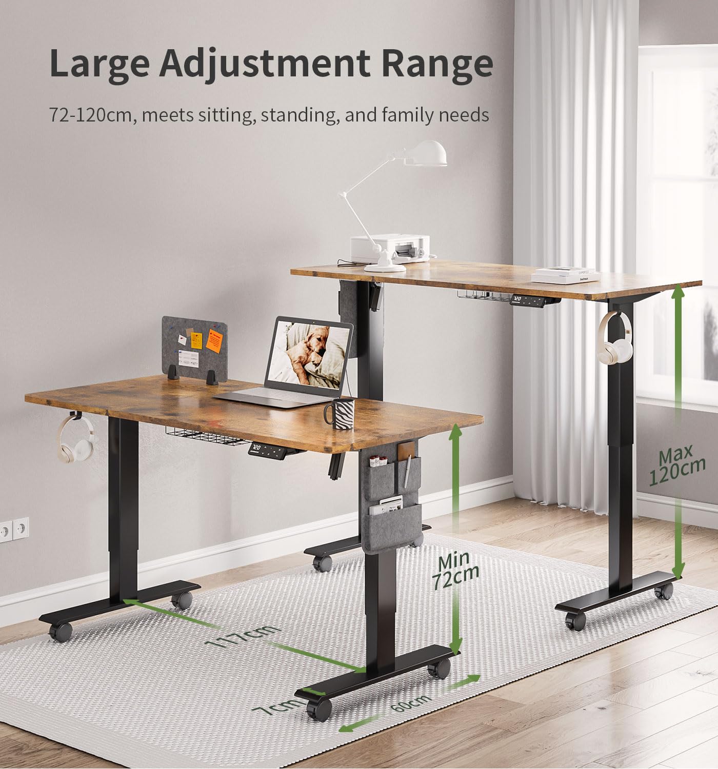 MAIDeSITe Height Adjustable Standing Desk Electric Standing Desk Sit Stand Desk Stand Up Desk with Cable Tray 120 * 60cm Desktop for Home Office
