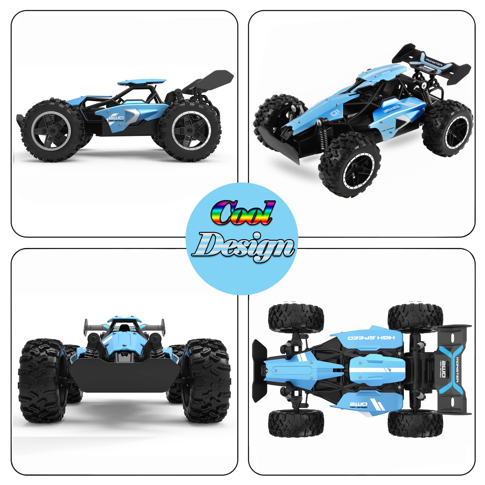 SZJJX Remote Control Cars – 2.4GHz High-Speed RC Car for Kids, 15KM/H+ 2WD Off-Road Car with 2 Rechargeable Batteries, Electric Remote Control Truck Toy for Boys & Girls Gifts (Green)