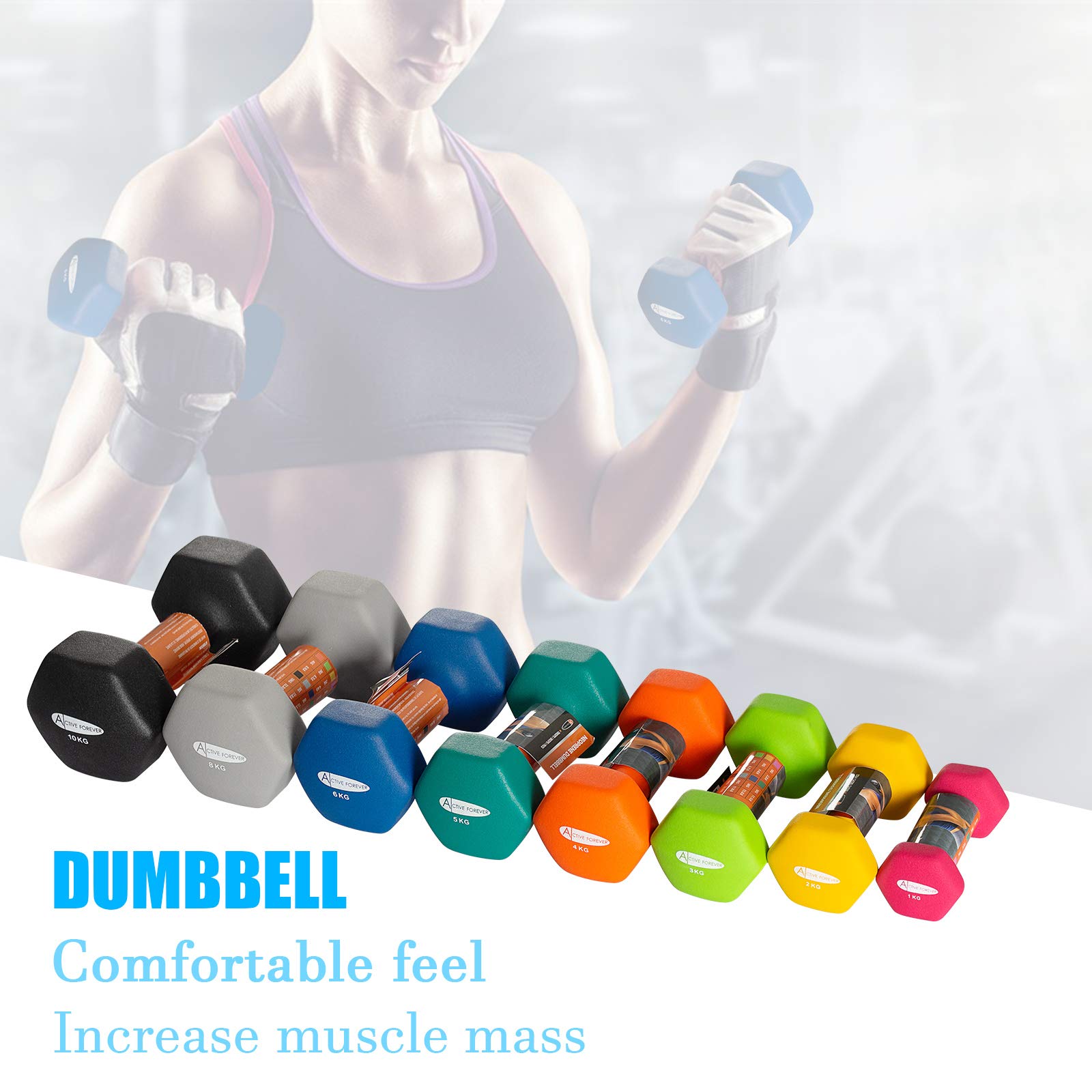 ACTIVE FOREVER Dumbbells 2?8kg, Set of 2, Hex Dumbbells Pair, Neoprene Waterproof Non-slip Dumbells Set (Grey)