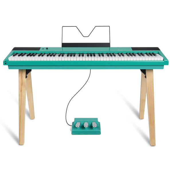 Alesis Recital Home Digital Piano with 88 Hammer Action Weighted Keys, Stand, Pedals and Lessons, Turquoise