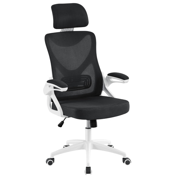 Yaheetech High Back Home Office Chair Ergonomic Swivel Desk Chair with Arms and Height Adjustable Back Support for Home Study or Manager Work White/Pink