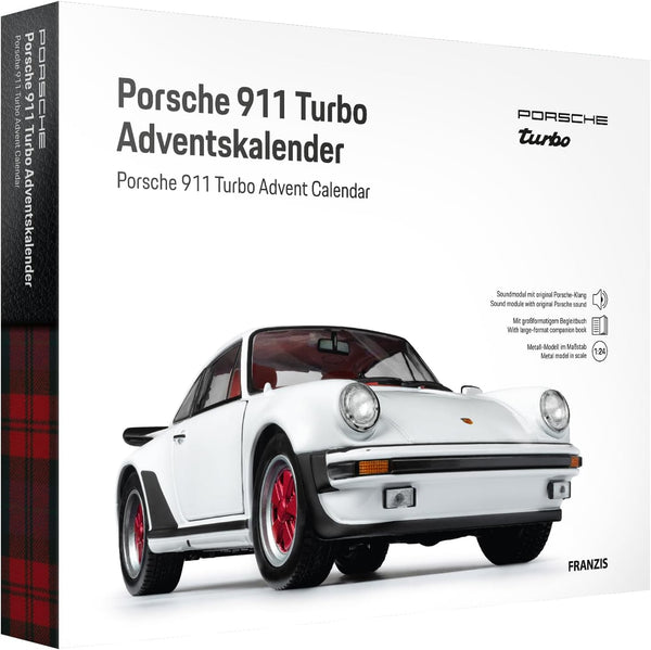 FRANZIS 67322 Porsche 911 Turbo Advent Calendar Model Kit 1:24 Scale Including Sound Base and 52-Page Accompaniment Book