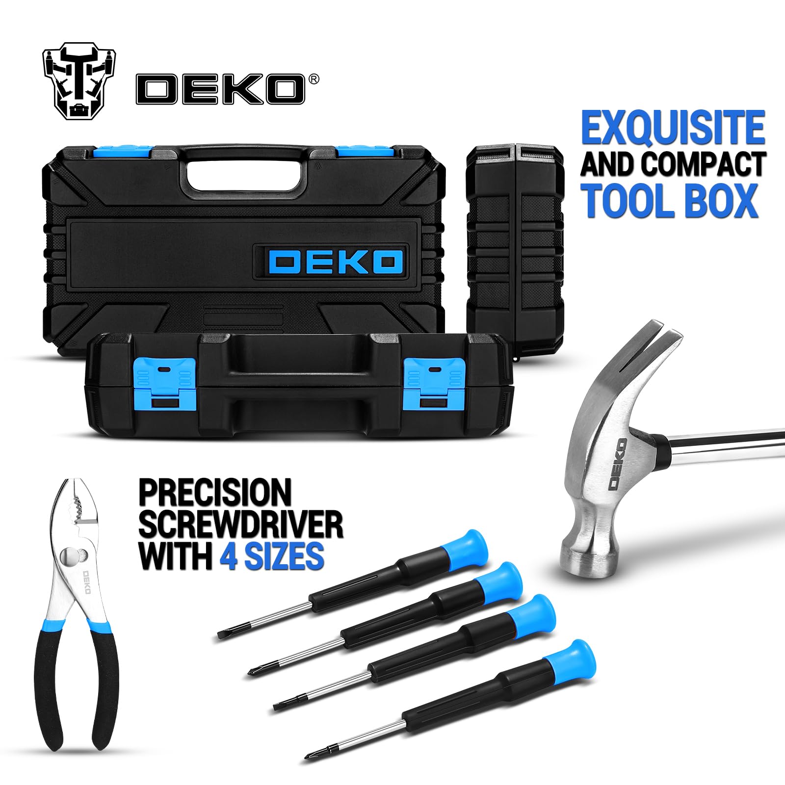 DEKO Tool Kit Set Box 62 Piece Home Repair DIY Tools Basic Hand Toolbox Sets for Home