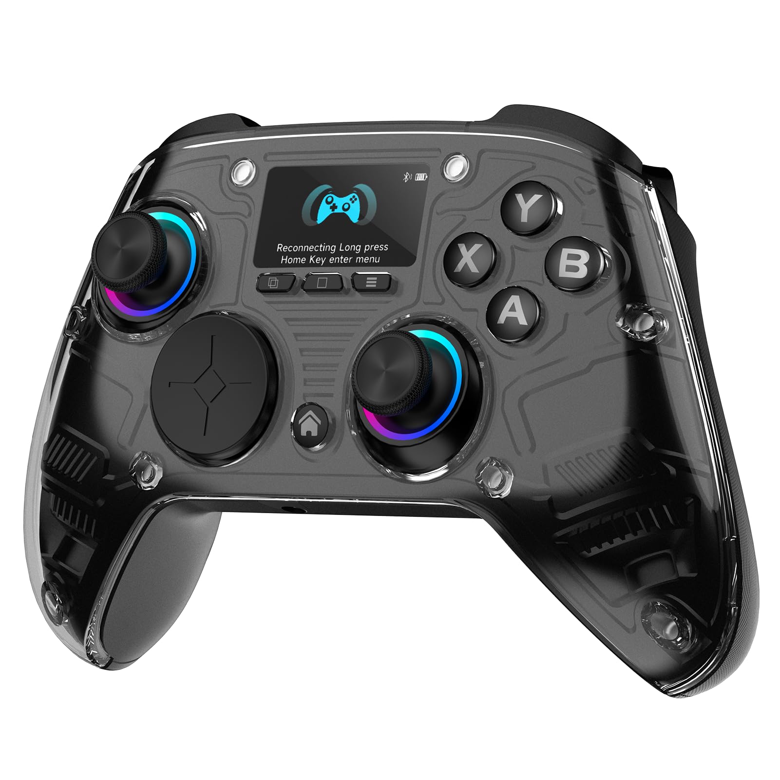 AOC Wireless Gaming Controller for PC/Switch/iOS/Android/PS4, Interactive Screen, Hall Effect Stick & Dual-Mode Trigger, RGB Lighting, Customizable Buttons, Bluetooth/2.4G/Wired (White)