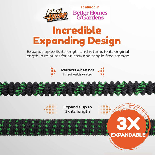 Flexi Hose Upgraded Expandable Garden Hose Pipe Including 8 Function Spray Gun Nozzle - Extra Strength with 2 cm Solid Brass Fittings - No-Kink Flexible Garden Hoses (Orange/Black 15 Metres)