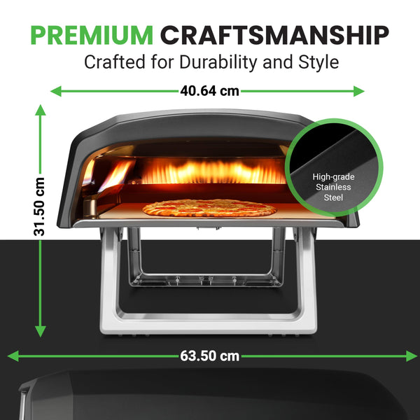 NutriChef Table Top Portable Outdoor Pizza Ovens – 12 inch Gas Pizza Oven, 360° Rotating Pizza Stone, Quick Heating Pizza Maker, Stainless Steel Pizza Grill, Ready Pizza in 60 Seconds, [Long Handle]