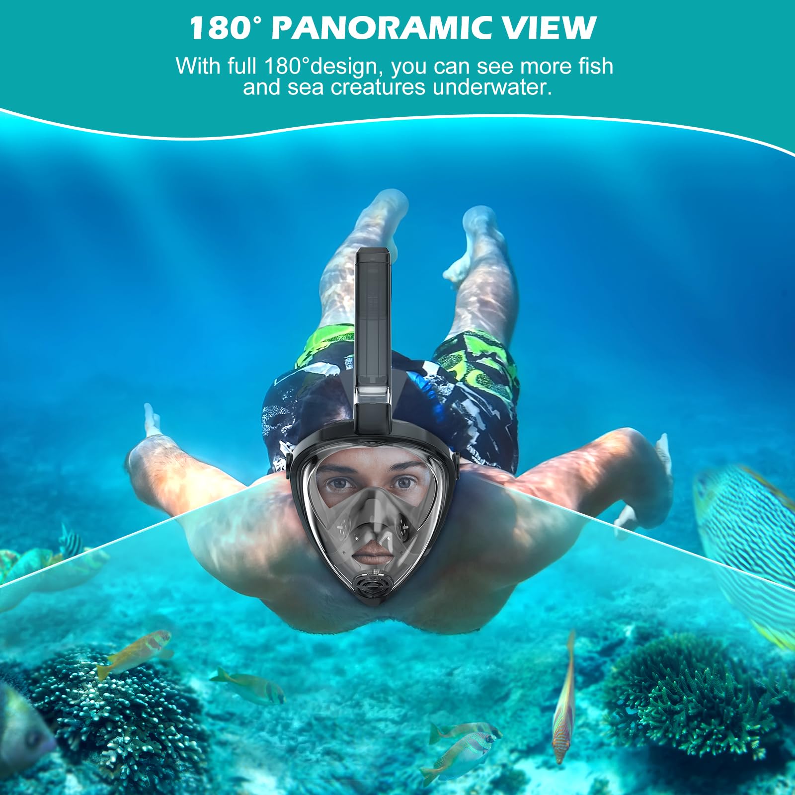KUYOU Full Face Snorkel Mask, Snorkeling Gear for Adults Teens with Latest Dry Top Breathing System, Foldable 180°Panoramic View Snorkeling Mask Adult, Anti-Fog & Anti-Leak