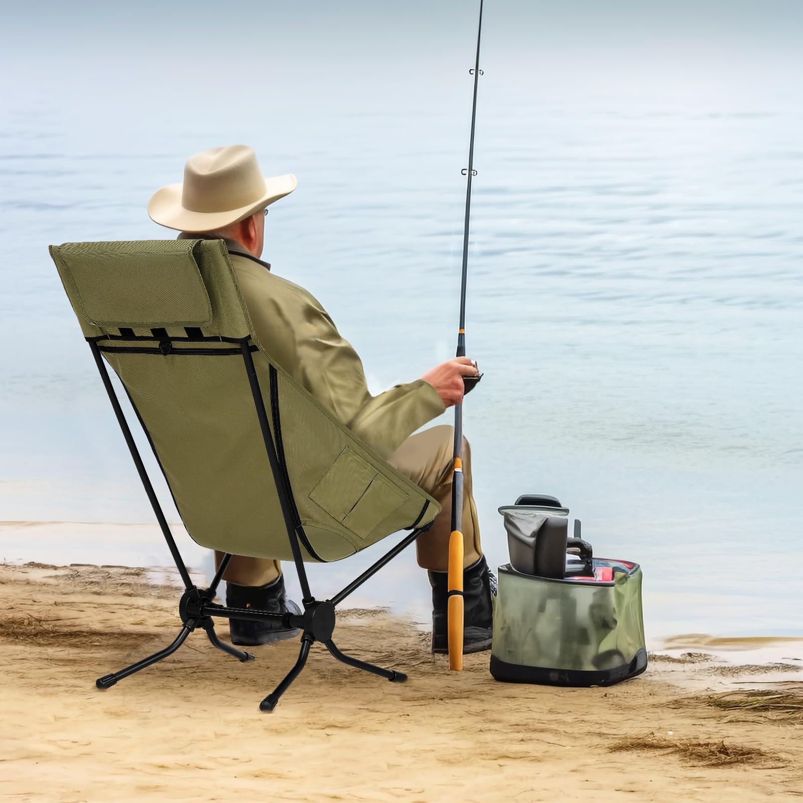 WOLTU Folding Camping Chair, Ultra Lightweight Alu Outdoor Chair, High Back, Portable Chair with Carrying Bag for Fishing, Picnic, Hiking, Heavy Duty 150kg Capacity, Black