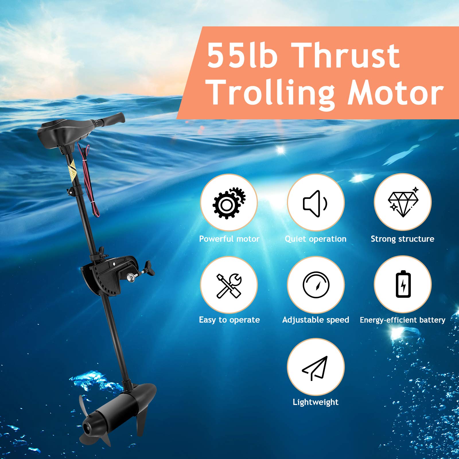 COSTWAY Electric Trolling Motor, 12V 55LBS/24V 86LBS Transom Mounted Outboard Motor with Telescopic Handle & LED Battery Indicator, Bow Mount Boat Engine for Freshwater Saltwater (24V 86LBS)