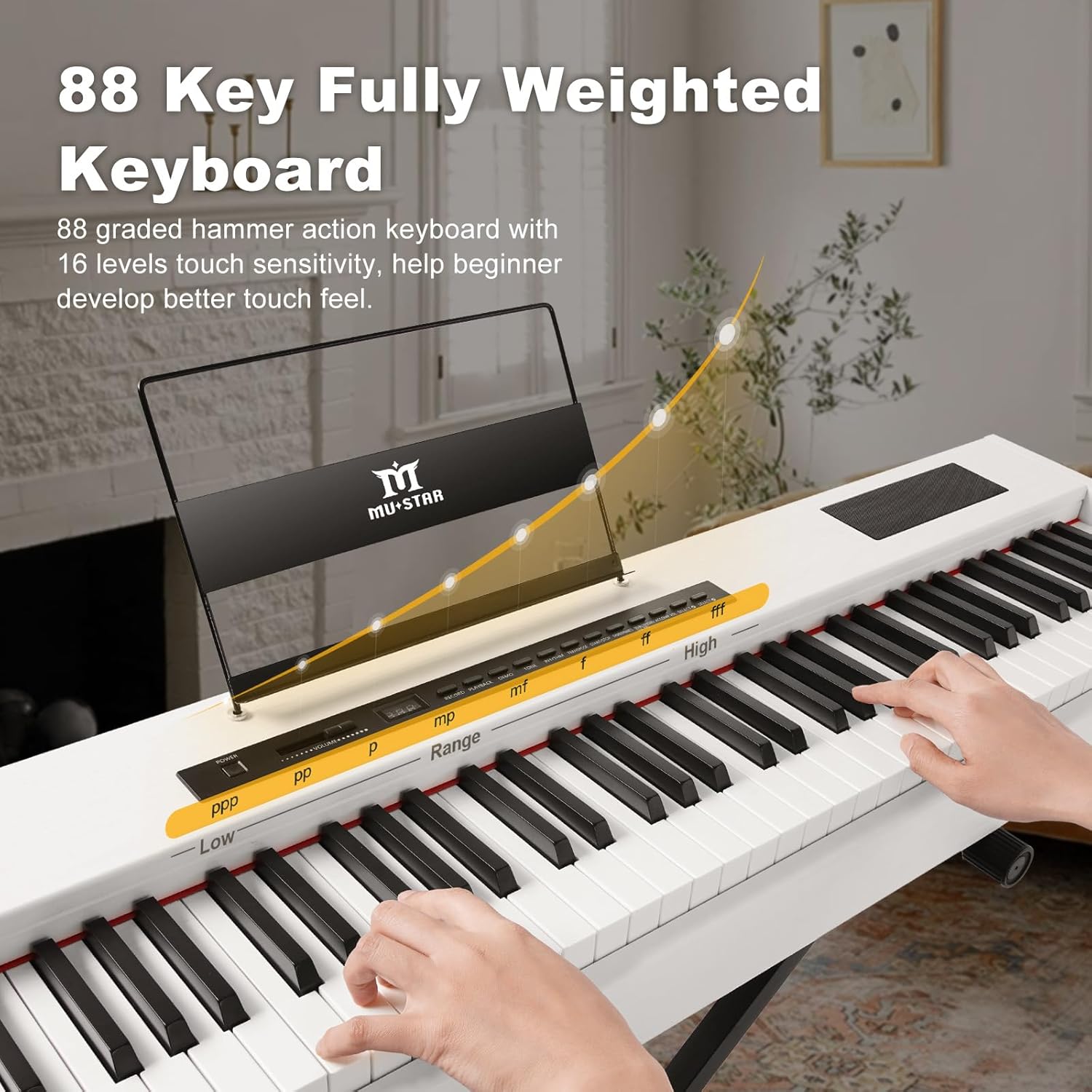MUSTAR Digital Piano 88 Weighted Keys Hammer Action, Full Size 88 Key Piano Keyboard Weighted, Electric Keyboard Piano with Bluetooth Connection, Portable Case, Sustain Pedal, White