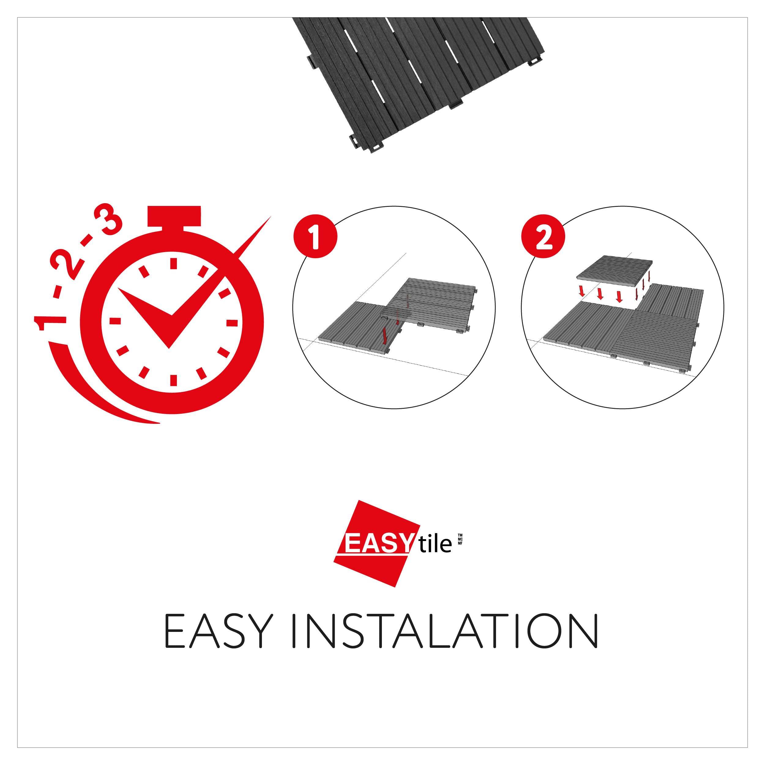 Nicoman Garden Decking Tiles Cosmopolitan Patio, Terrace, Hot Tub Deck Tiles | Interlocking Decking Tiles | Recycled | Cosmo Composite | Outdoor Drainage Deck Flooring (Graphite, 30 x 30cm, 10x)