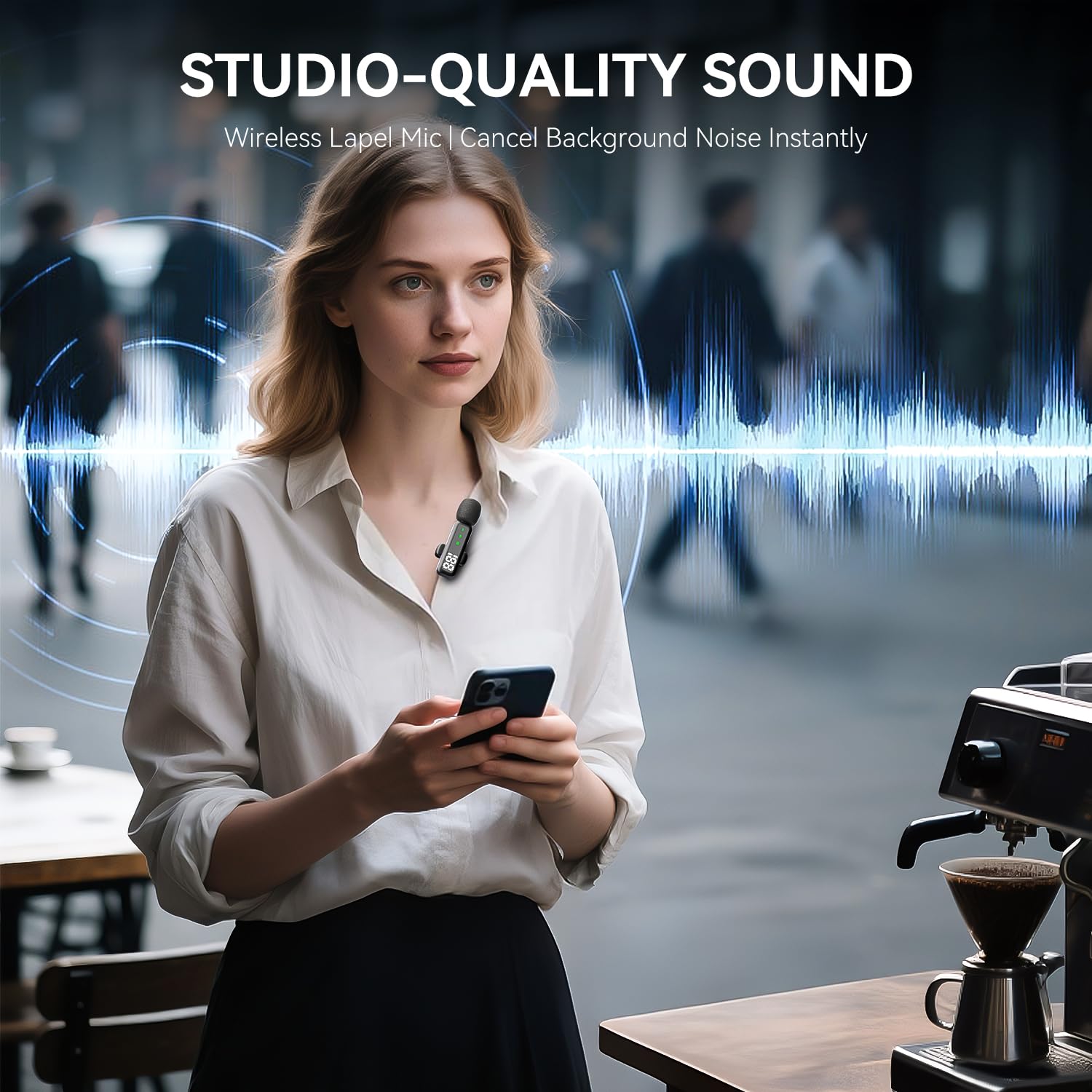 Wireless Lavalier Microphone with LED Display, Lavalier Microphones Clip on Mic With Noise Reduction, for Video Recording, Tiktok, Youtube, Vlog Podcast Content Creator, for Android and iPhone,（Black）