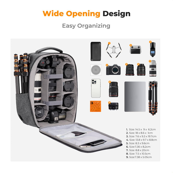 K&F Concept Camera Backpack,Hardshell DSLR Photography Camera Bag with 15-15.6 Inch Laptop Compartment Waterproof Camera Case Compatible for Canon/Nikon/Sony/DJI Mavic Drone