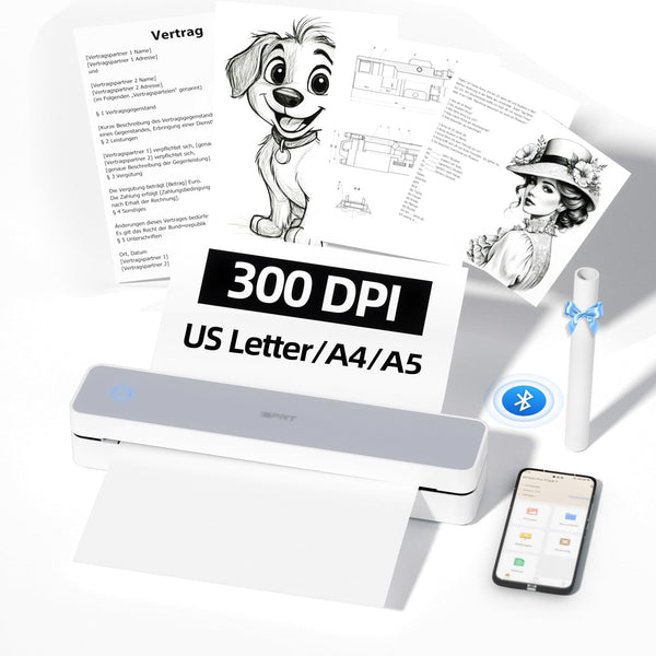 iDPRT Portable Thermal Printer,Wireless Printer for Travel Support A4&A5 Thermal Paper, Bluetooth Inkless Printers Compatible with Android and iOS Phone&Laptop,Black