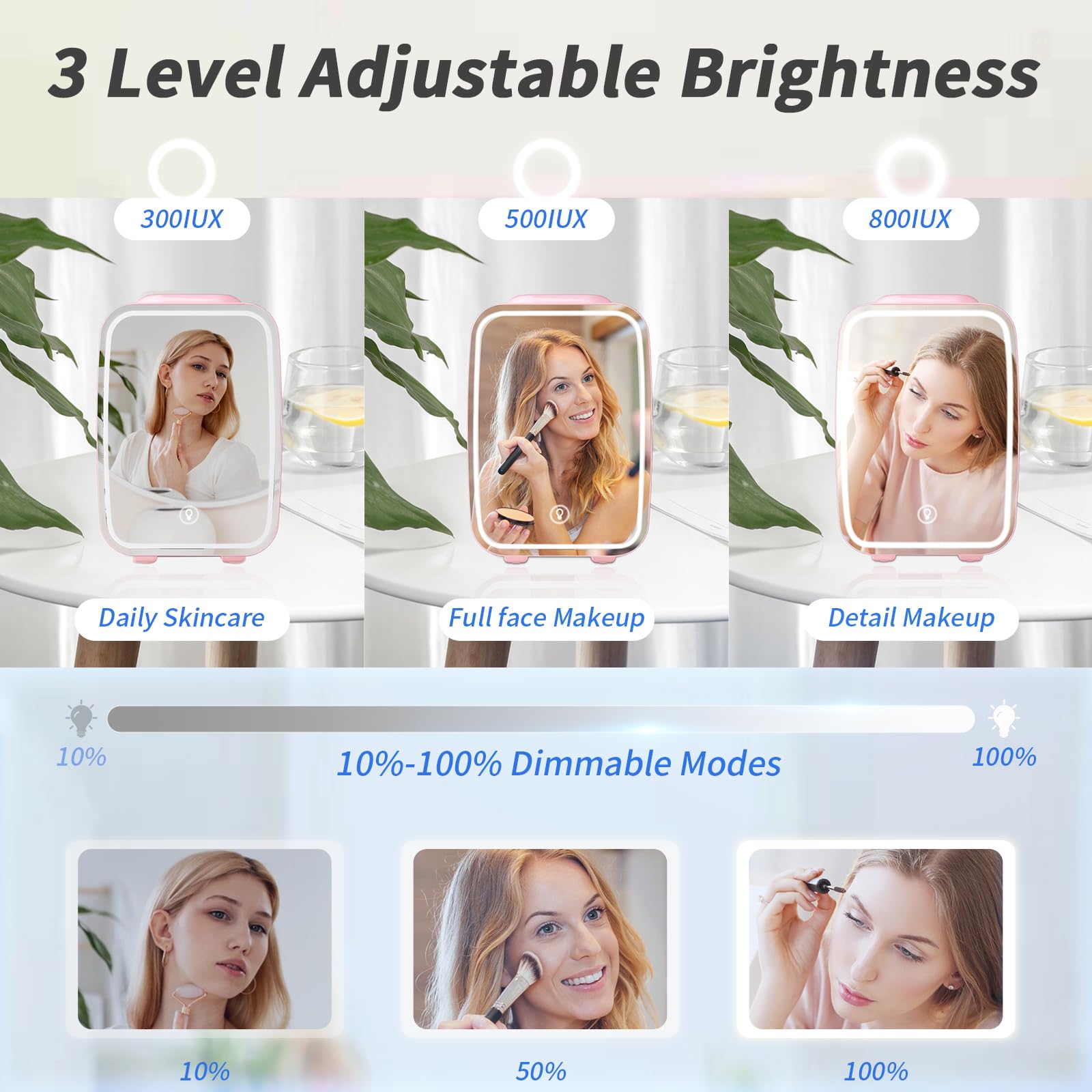 YASHE Mini Fridge for Bedroom, Skincare Fridge with LED Light Mirror, 4L Small Fridge Portable,220V AC/ 12V DC Thermoelectric Warmer & Cooler for Car Office Dorm(Blue)