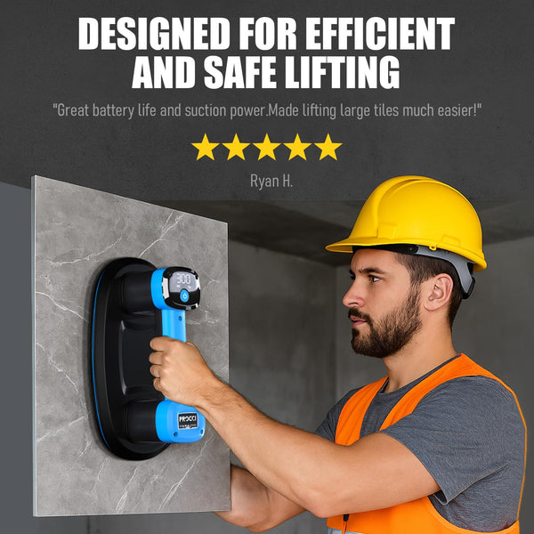 Procci Electric Battery Suction Cup – Cordless Vacuum Lifter for Tiles, Glass, Marble – Dual Motors, 300 KG Suction, LCD Display, 4500mAh Battery, 12h Runtime – for Smooth & Lightly Textured Surfaces