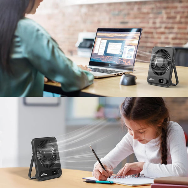 WHATOOK Mini Desk Fan USB: 2000mAh Rechargeable Ultra Quiet 1-100 Speeds Desktop Fans with LED Display, 3-10H Runtime, Child-Safe Grille Cooling Small Portable Table-Fan for Home, Office & Travel