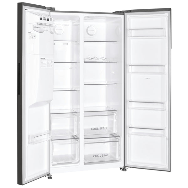 Hoover H-FRIDGE 500 MAXI Freestanding American Fridge Freezer with Water Dispenser, Side by Side, Total No Frost Technology, E Class, 532L Total Capacity, Inox, 91x67x177 cm - HHSBSO6174XWDK-1