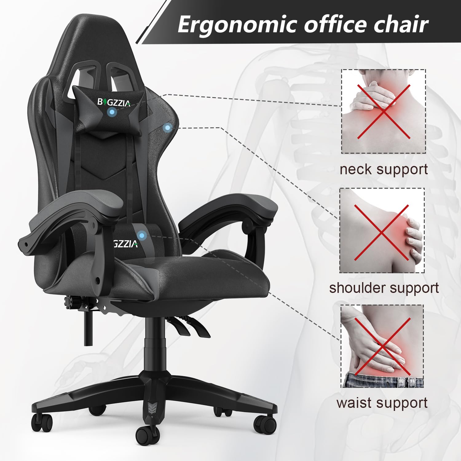 Racingreat Gaming Chair with Led Lights, Video Game Chair, Ergonomic RGB Gaming Chair for Adults, Height Adjustable Reclining Computer Chair with Headrest and Lumbar Support (With RGB, Black)