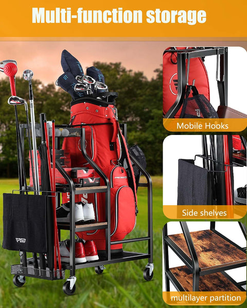 EXTCCT Golf Bags Storage Organizer- Single Golf Bag Stand for Golf Equipment Accessories, Golf Bag Storage Rack with Wheels, Golf Club, Golf Gear