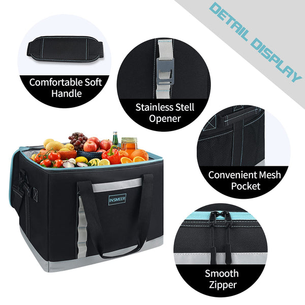 INSMEER Large Cooler Bag 65 Can, Soft Cooler Insulated 48L Foldable/Collapsible/Leakproof,with Opener&Removable Shoulder Strap, Portable Thermal Bag