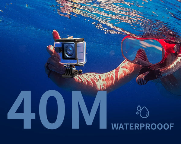 WOLFANG Action Camera 4K 60FPS 24MP GA300, WiFi 8X Zoom EIS Vlogging Camera, 40M Waterproof Underwater Camera for Snorkeling, External Mic, Remote Control and Helmet Accessories Kit for Cycling