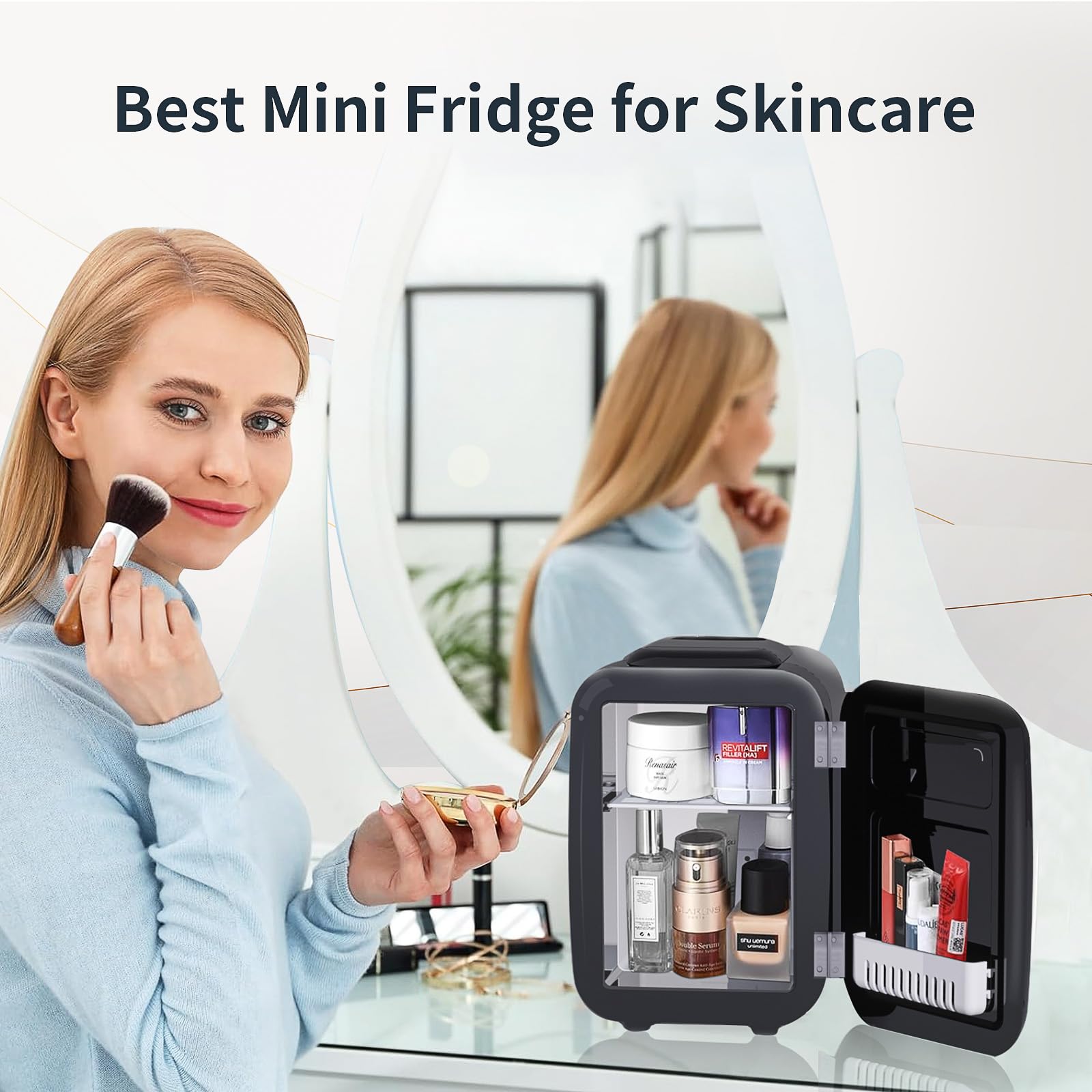 YASHE Mini Fridge for Bedroom, 4 Liter/6 Cans Small Fridge, AC/DC Thermoelectric Cooler and Warmer Mini Fridge for Drink Office Dorm Car, Blue