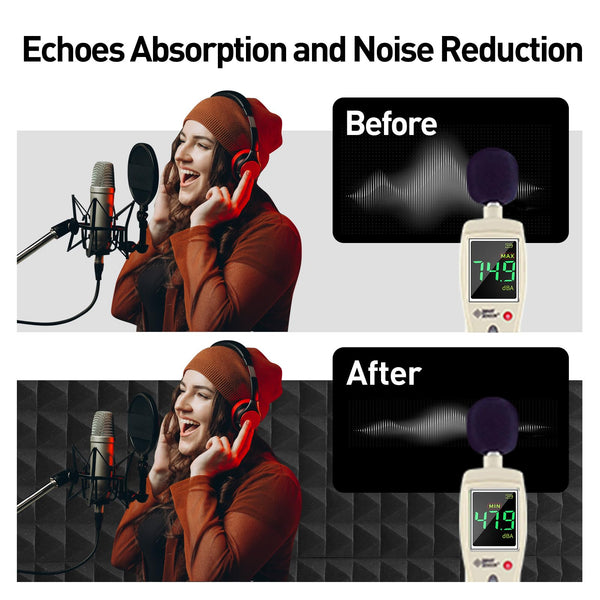 HERTBER-24 Pack Sound Proofing Panels 12x12x2 Inches Acoustic Wall Panels Self Adhesive Soundproofing Panels with Strong Glue, High Density Acoustic Panels for Sound Absorption and Echo Control