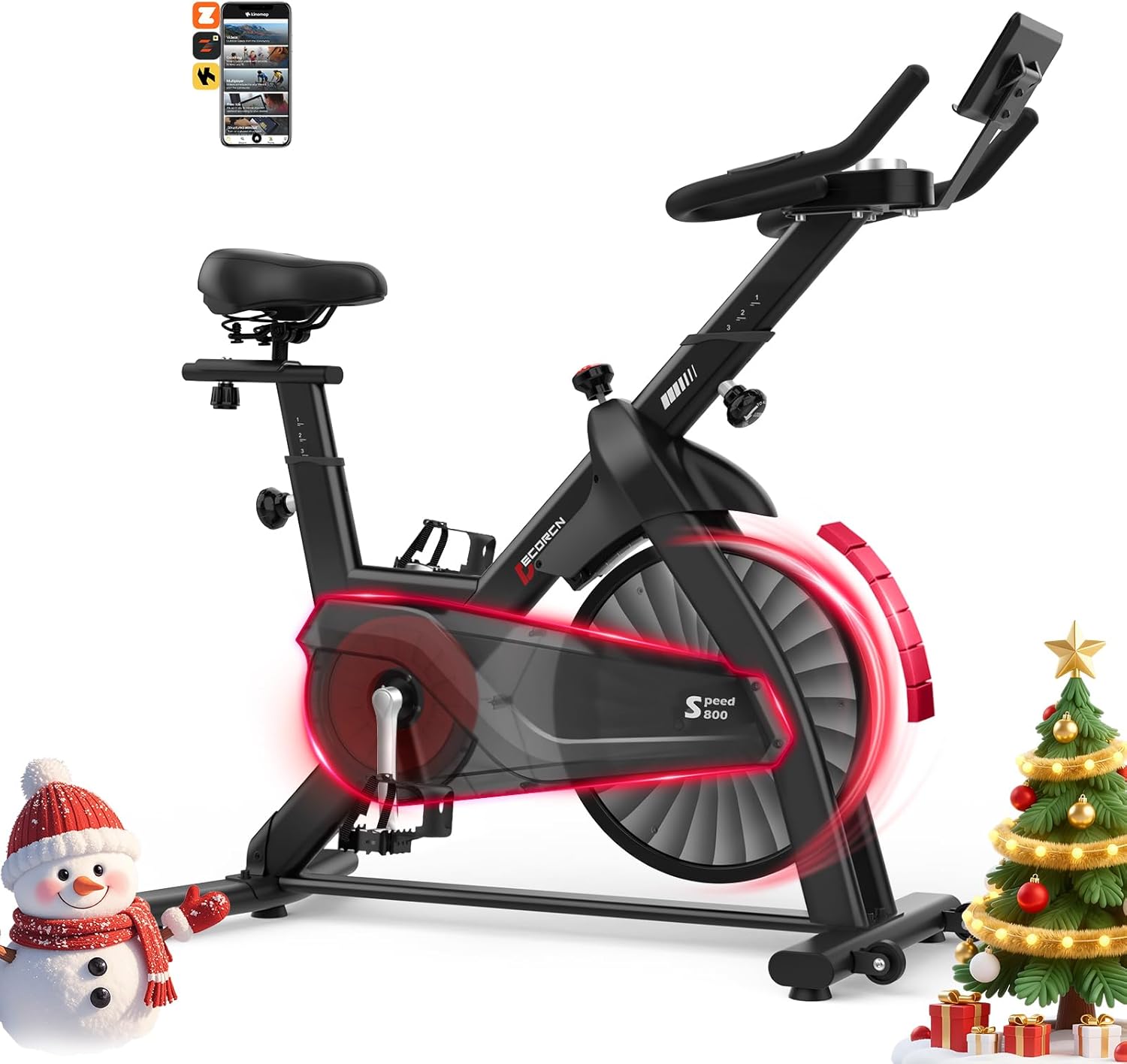 Exercise Bike for Home Use with APP, Magnetic Resistance Spin Bike with Large Tablet Holder & Comfortable Seat, Upgraded LCD Monitor for Quiet Home Cardio Workout, Max 330LBS Capacity