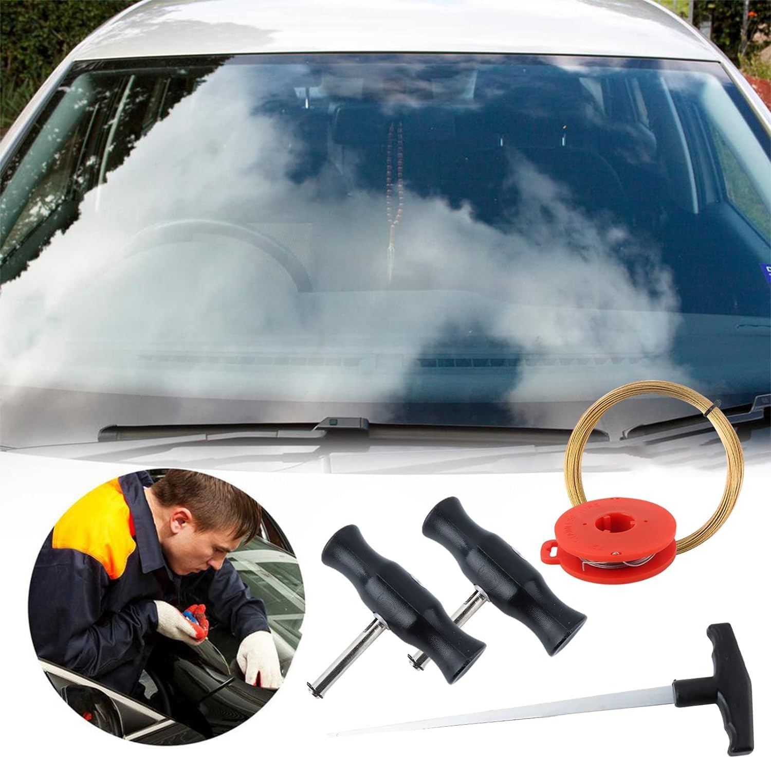 QKTYB Windscreen Chip Repair Kit Windshield Removal Tools Kit Windscreen Window Glass Cutting Wire W/Handles for Car Tool Kit 5×Universal windshield Tool Kit Windshield Disassembly Tool