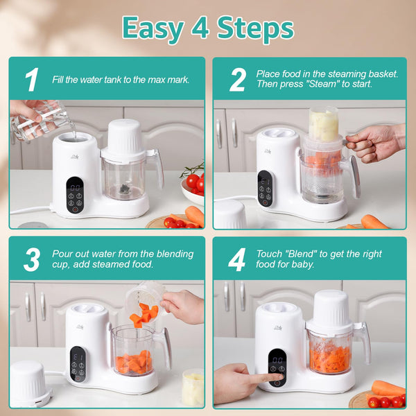 Chefhandy Baby Food Maker, 5 in 1 Baby Food Processor with Stainless Steel Steam Basket, Food Puree Maker with Steamer, Blender, Bottle Warmer Function, Auto Cooking & Grinding, Touchscreen (Green)