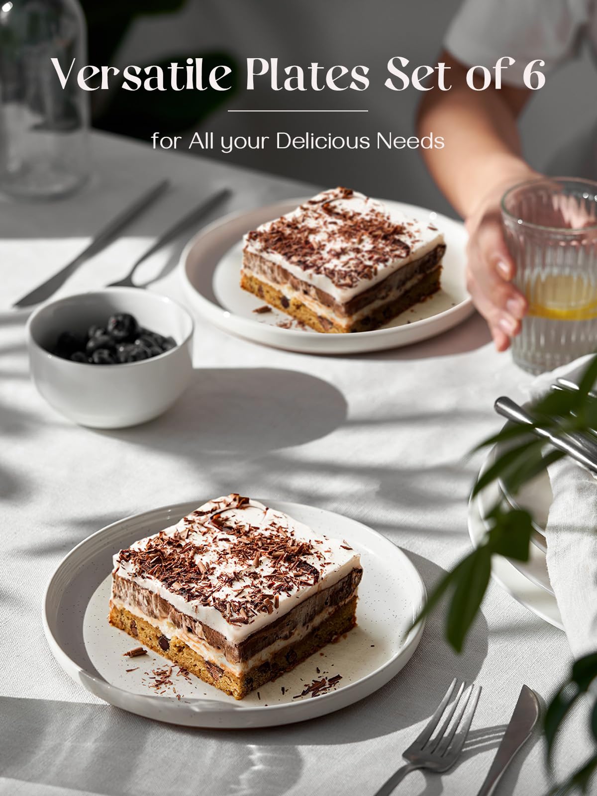 DOWAN Dinner Plates,  8.5" Premium Porcelain Side Plate Set of 6, Salad Plates, Dessert Plate, Flat Dinner Set for Appetizer, Lunch, Salad, Steak,