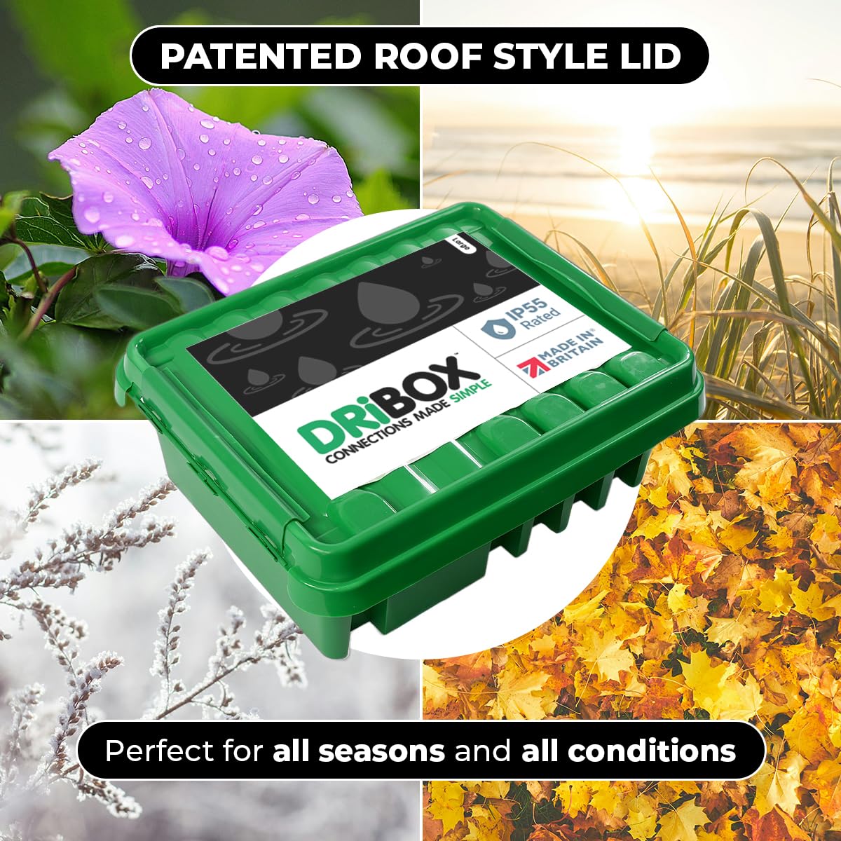 DRiBOX – Large IP55 Weatherproof Outdoor Electrical Connection Box 40 x 31 x 14.5cm – Power Cord Enclosure for Christmas Lights, Timers, Extension Cables, Leads, Reels, Transformers (Large, Black)