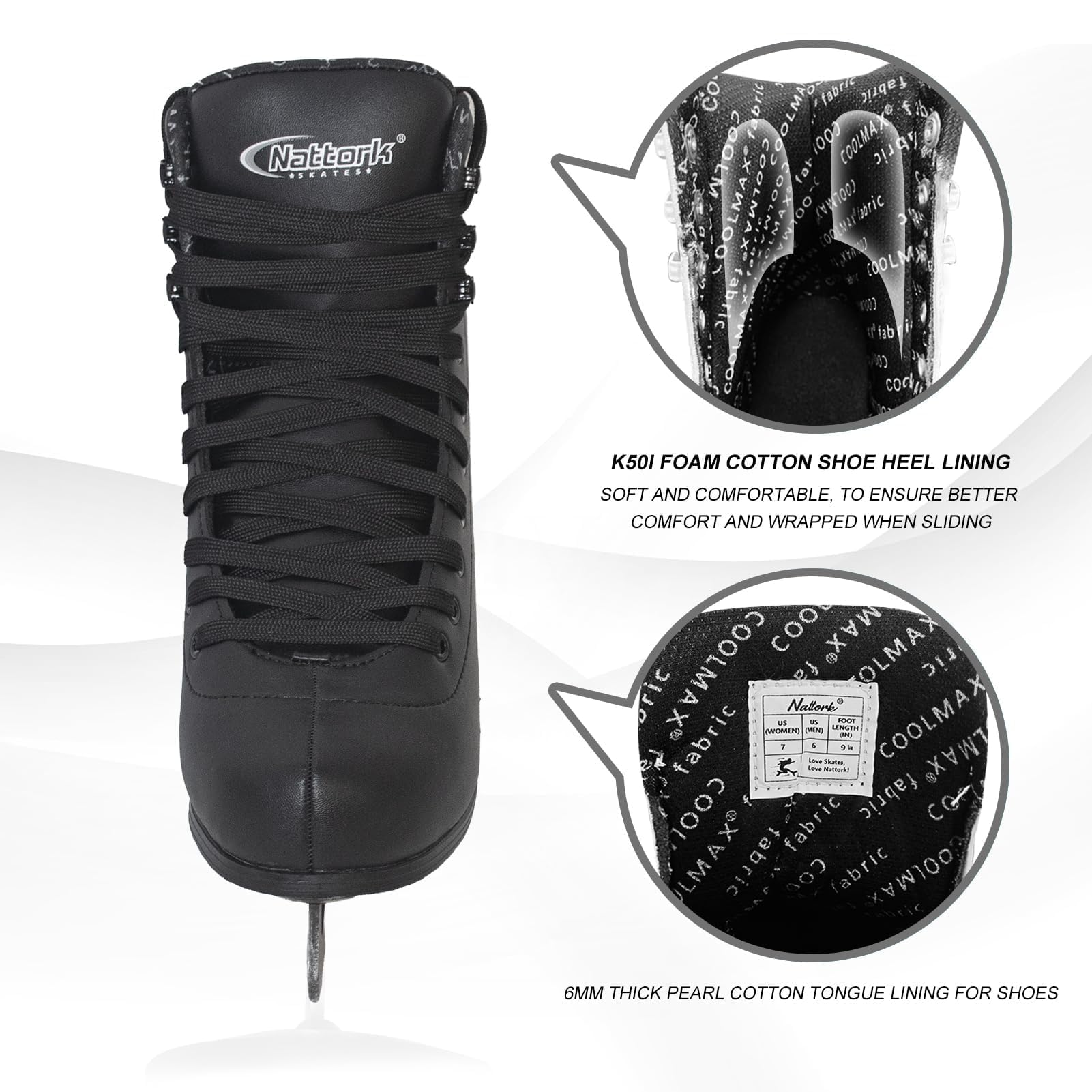 Nattork Figure Skates Excellence Stainless Steel Blades Ice Figure Skating with Enhanced Support Strength Performance and Ultimate Comfort for Youth and Adult