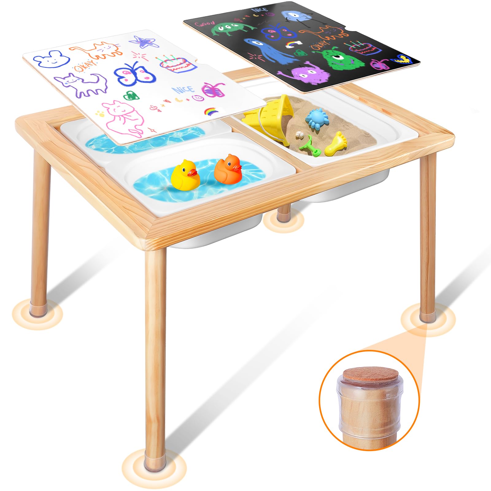 TERRASMUS Children's Tables, Multifunctional Sensory Table, Play Sand and Water Table with 3 Storage Bins, Kid's Desk for Art, Drawing, Studying and