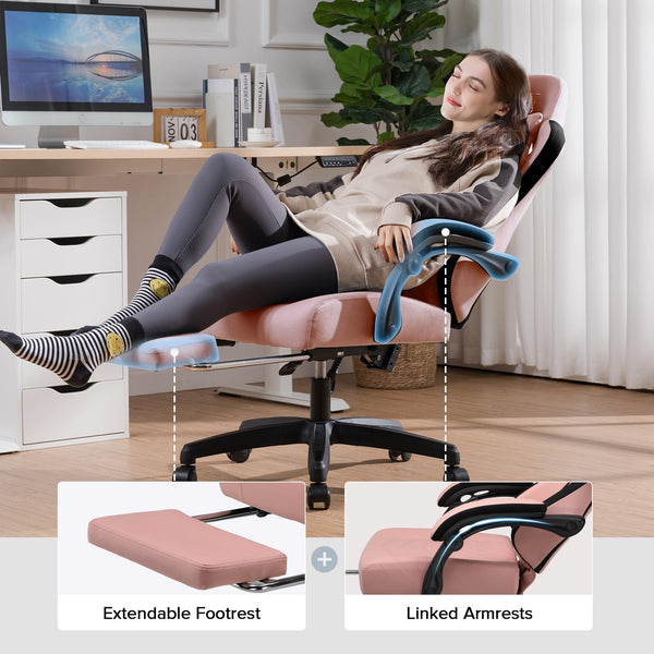 GTPLAYER Fabric Gaming Chair with Footrest, Ergonomic Computer Desk Chair with Pocket Spring Cushion Home Office High Back Support Lumbar Support Heavy Duty Wide
