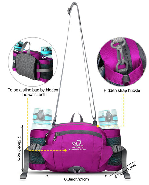 Waterfly Hiking Waist Pack Bum Bag Waist Bag with Bottle Holder Running Bag for Camping Climbing Travel Cycling and Dog Walking