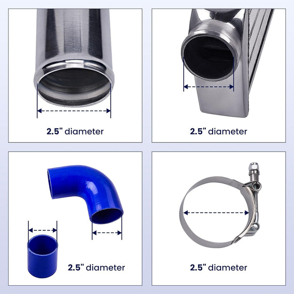 maXpeedingrods 550x180x65mm Universal Intercooler Aluminum Turbo Cooler + 2.5" 64mm Sleeve Compatible Intercooler Turbocharger Pipe Hose Kit