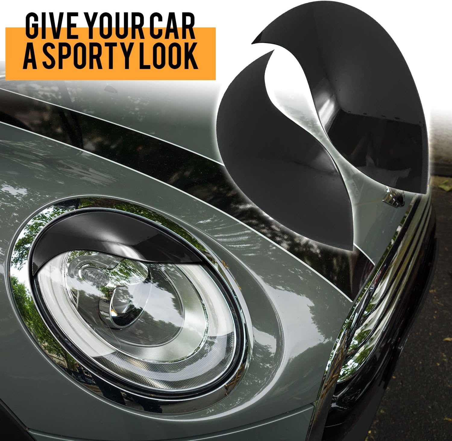 Gazoz Performance Aggressive Headlights Eyebrows Eyelids Cover - Headlamp Eyebrow Eyelid Decoration - Gloss Black ABS Headlight Cover for 14-21 F55 F56 F57