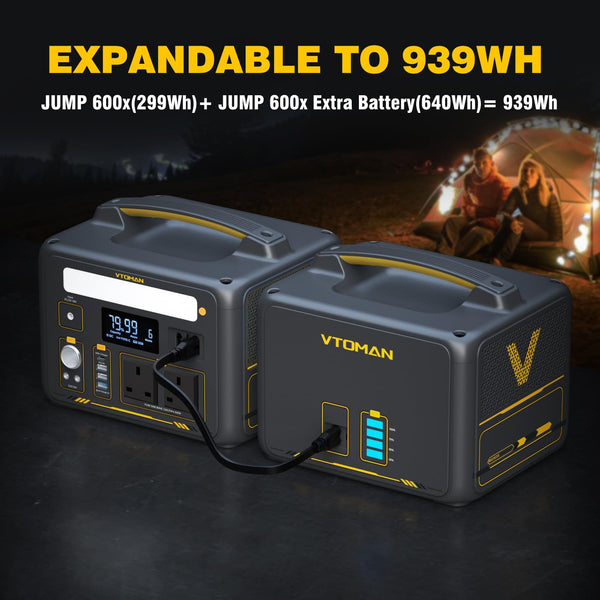 VTOMAN Jump 600X Portable Power Station 600W - 299Wh Solar Generator LiFePO4 Battery Power Station with 600W Pure Sine Wave (Surge 1200W) AC Outlet, PD 60W USB-C, 3x Regulated 12V/10A DC for Camping