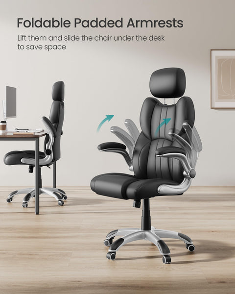 SONGMICS Office Chair, Ergonomic Gaming Chair, Adjustable Headrest, Tilt Function, Foldable Armrests, Swivel Castors, Adjustable Height, E-sports Chair, Ink Black OBG65BKUK