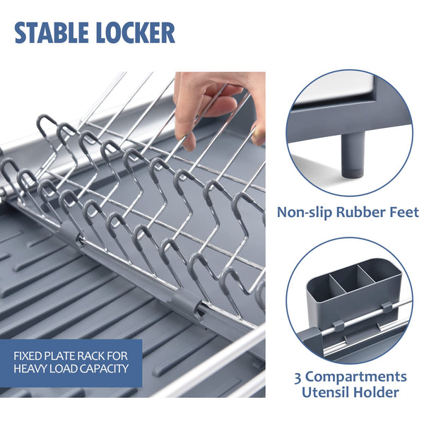 KINGRACK Expandable Dish Drainer Rack, Foldable Dish Rack With Removable Cutlery Holder, Adjustable Dish Drying Rack With Swivel Drainage Spout