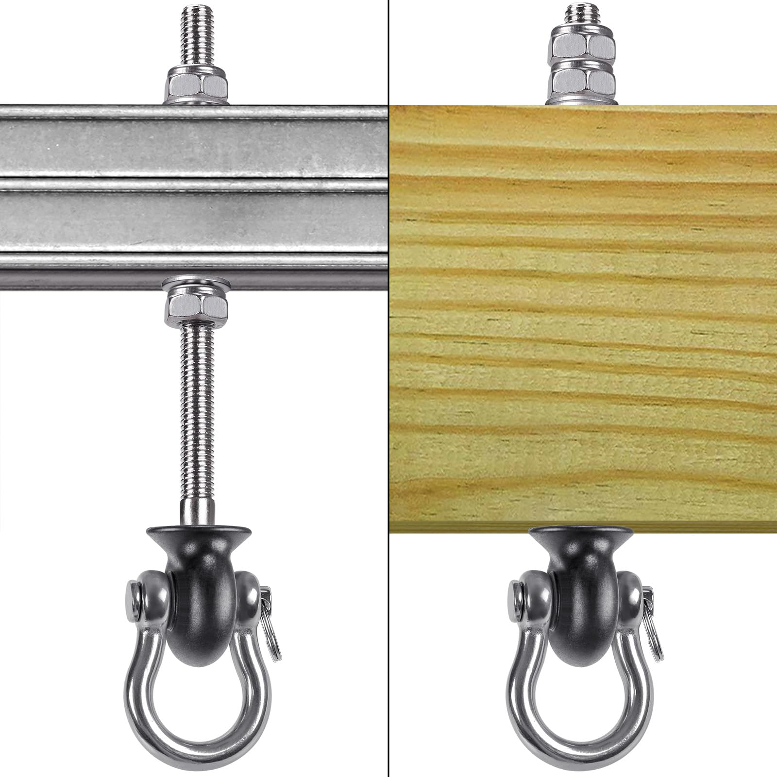 Dolibest 6pcs Swing Hanger, Heavy Duty Hammock Hook M8 Hanging Chair Screw Eye Bolt 245mm Swivel Ceiling Beam Mounting Bracket for Yoga Rope/Aerial