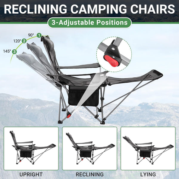 #WEJOY Camping Chairs Folding Recliner Chair Adjustable with Detachable Footrest Headrest Cup Holder Lightweight Portable Reclining Camp Chair Fold Up Chair for Outdoor Beach Garden, Cyan Set of 2