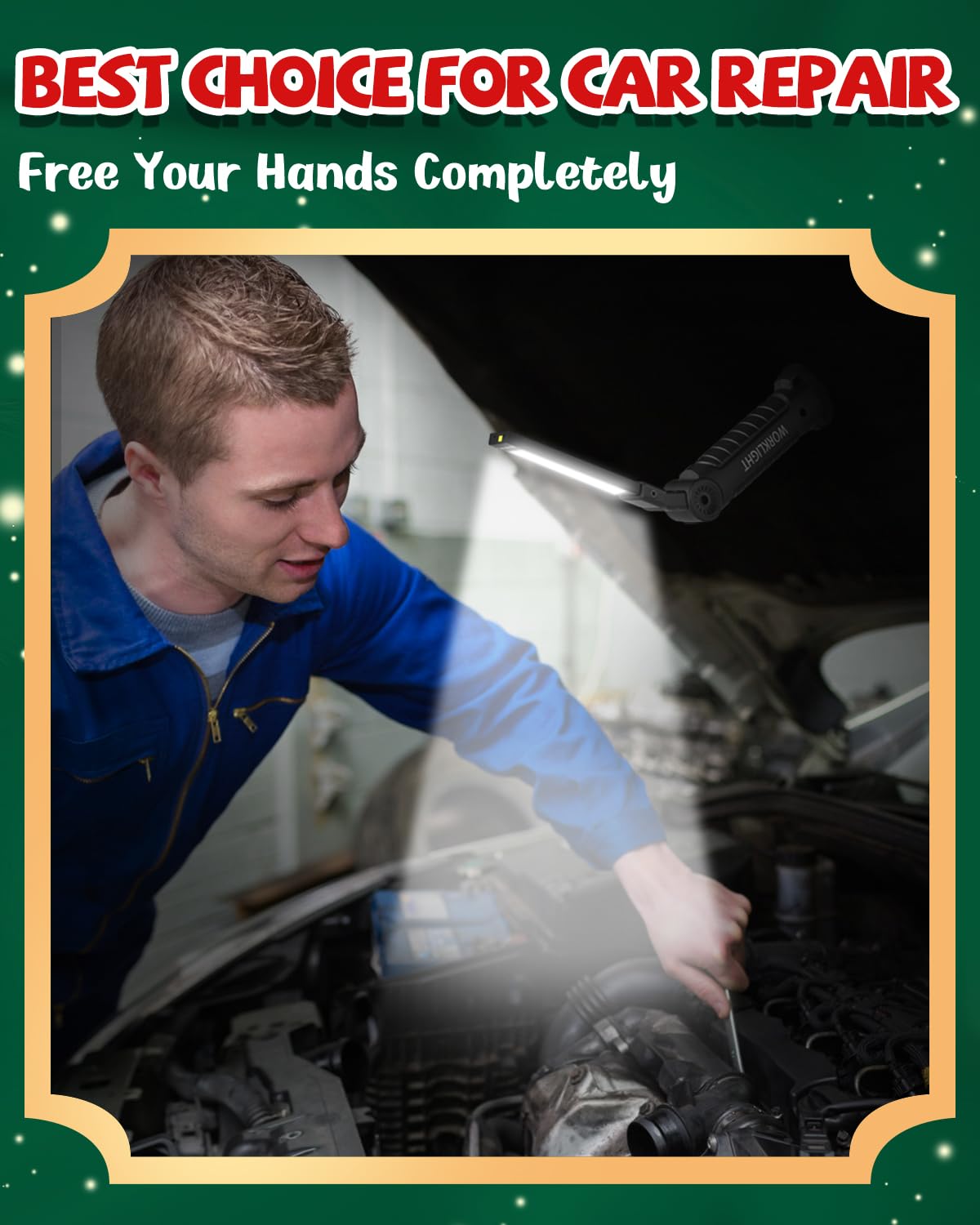 Coquimbo Work Light Christmas Stocking Fillers Gifts for Men Him, LED Torch Rechargeable Inspection Lamp Mechanic Emergency BBQ Light 360° Rotate with Magnetic Base and Hook (2 Pack, Black)