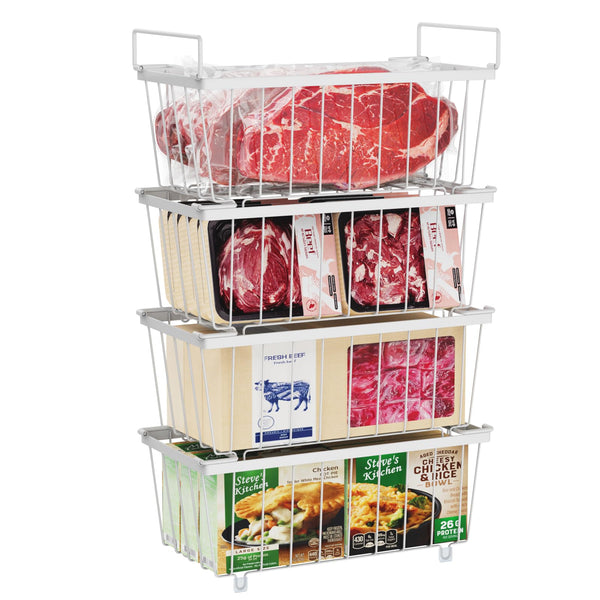 iSPECLE Chest Freezer Baskets - 4 Pack Stackable Organiser for 198L Chest Freezer Easy to Sort and Get Food with Handles Add Space and Allow Air