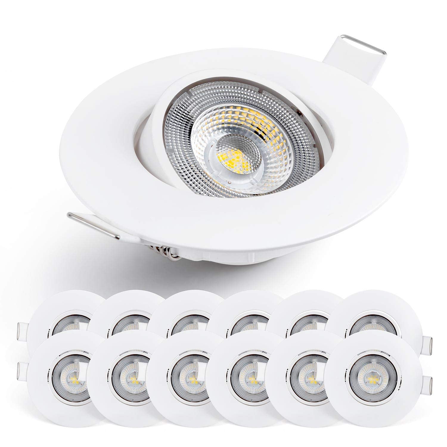 EMOS LED Spot Lights Ceiling Round 5W / 450lm, 4000K Neutral White | 50 Tilt Swivel Recessed Ceiling Lights, Ultra Slim | Pack of 12 Recessed LED