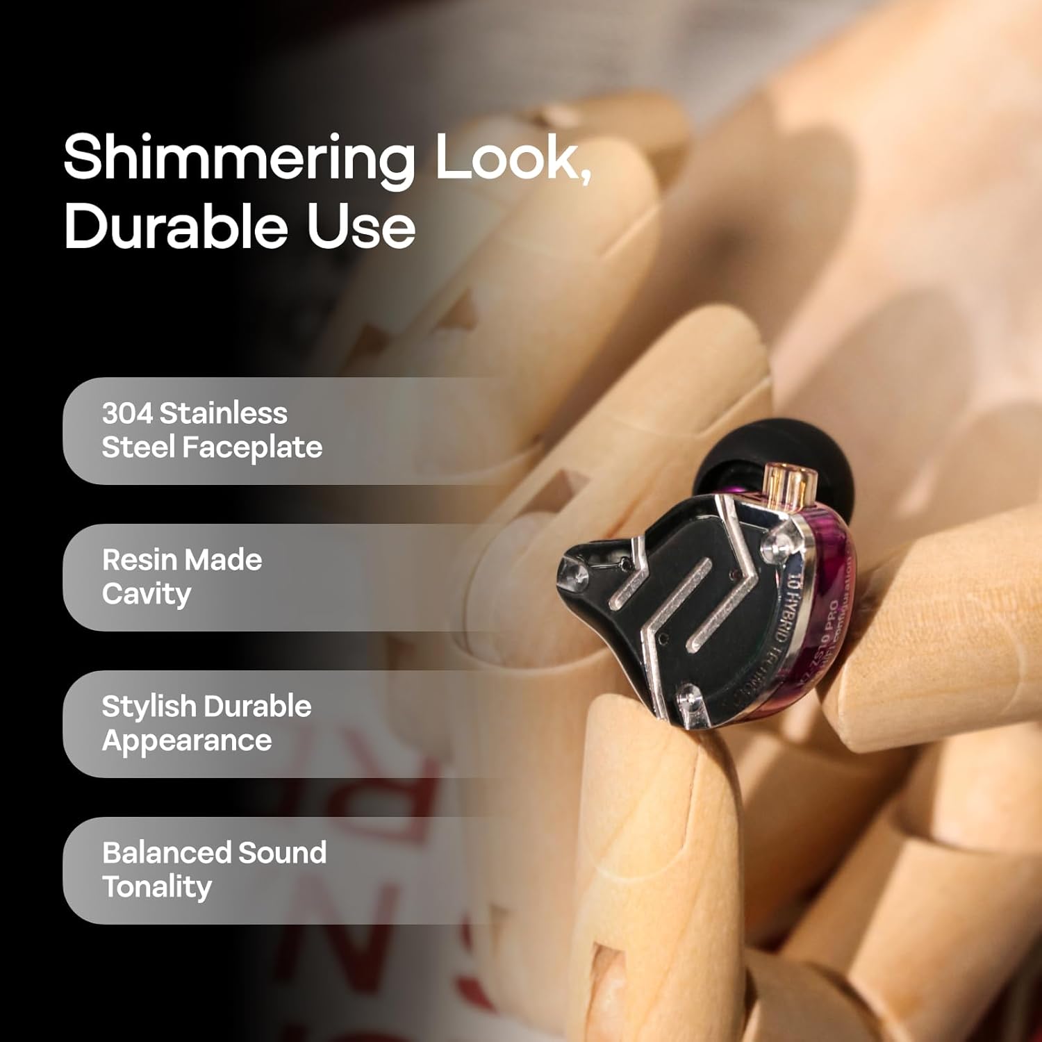 Linsoul KZ ZS10 Pro, 4BA+1DD 5 Driver in Ear Monitor, HiFi Wired Earbuds, Gaming Earbuds, Hybrid IEM Earphones with Stainless Steel Faceplate, Recessed 2 Pin Detachable Cable(With Mic, Glare Blue)